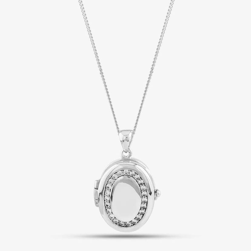 T.H.Baker T.H.Baker Women's Silver Cubic Zirconia Oval Locket Necklace 8.65.1884 - 1