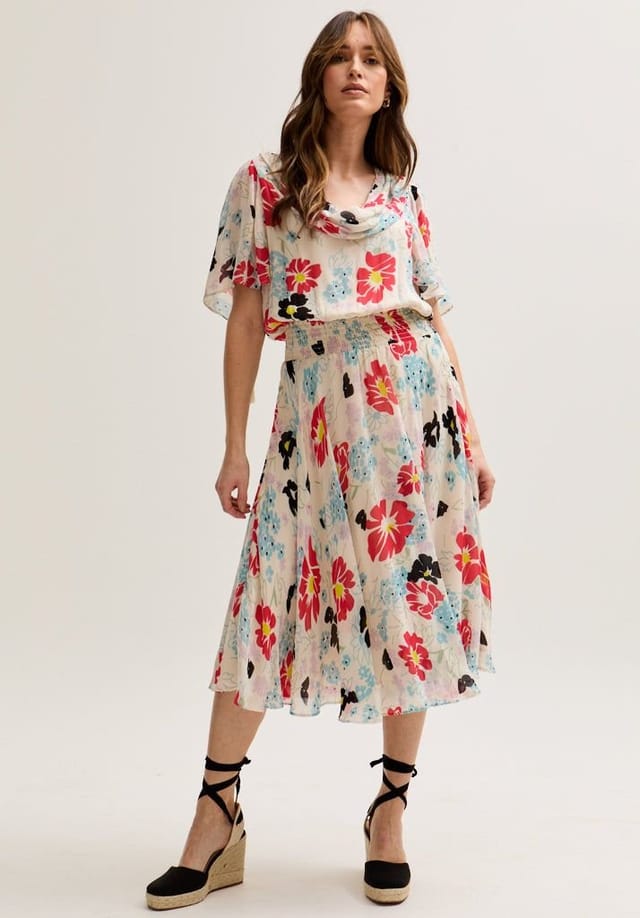 Lily and Lionel Lily and Lionel Women's Galaxy Cowl Neck Poppy Print Midi Dress In Multi - 3