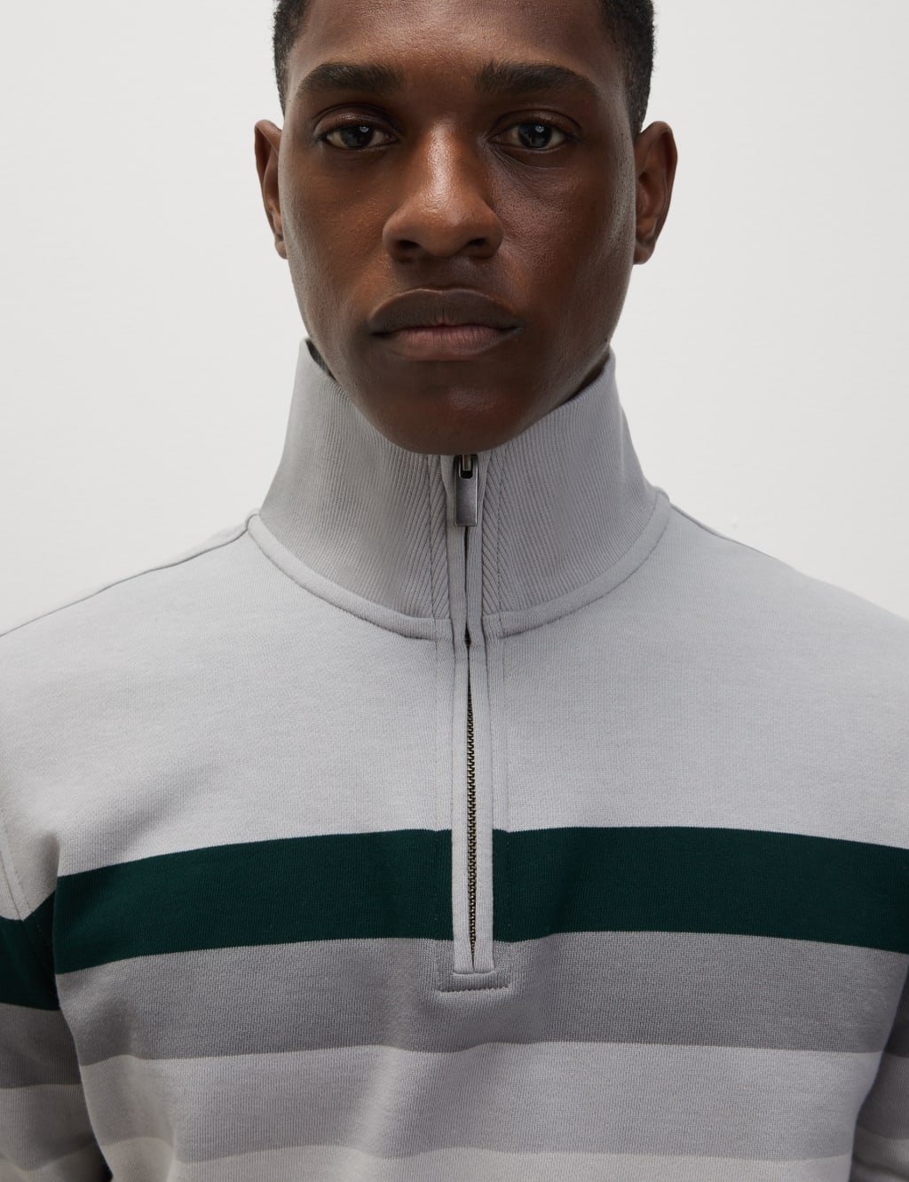 Marks & Spencer M&S Pure Cotton Half Zip Sweatshirt Grey Mix - 2