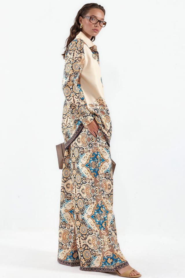 MSN Collection MSN Collection Women's Paisley Shirt & Wide-Leg Trousers Set - 2