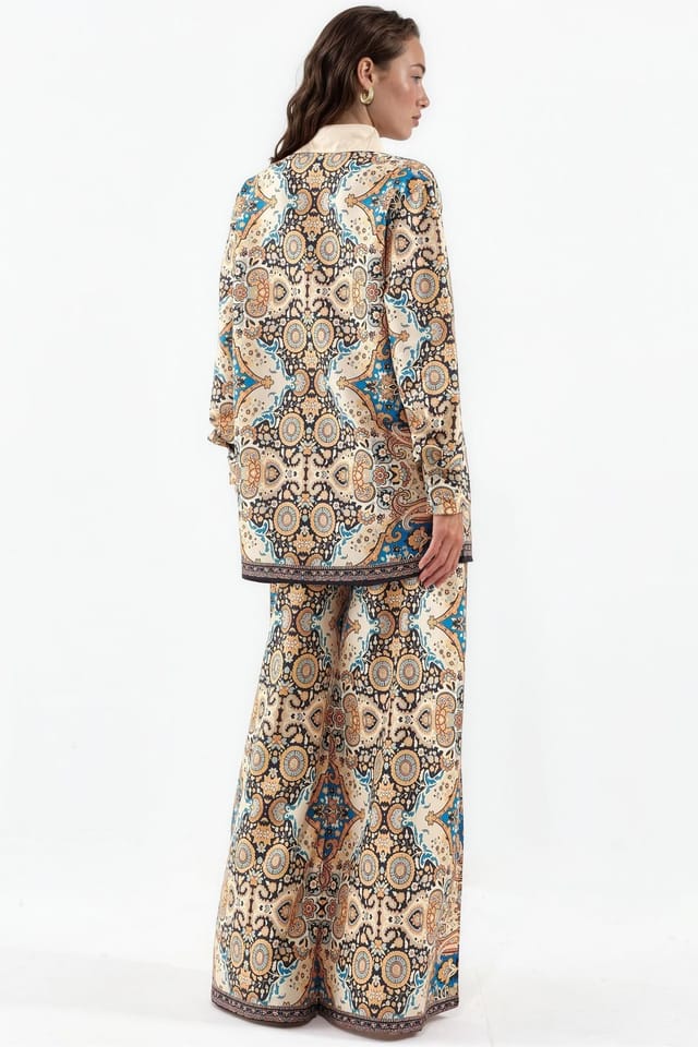 MSN Collection MSN Collection Women's Paisley Shirt & Wide-Leg Trousers Set - 3