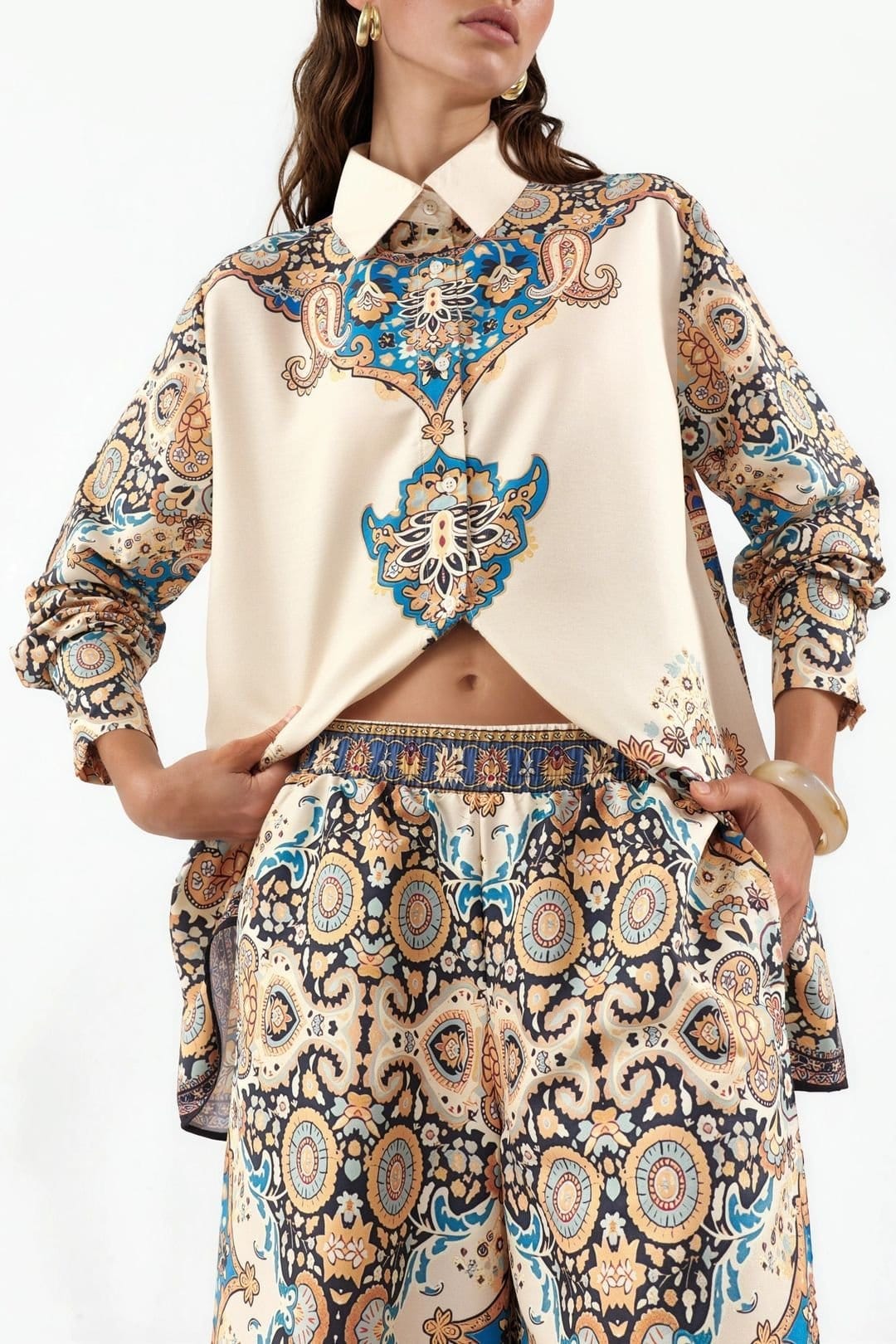 MSN Collection MSN Collection Women's Paisley Shirt & Wide-Leg Trousers Set - 4