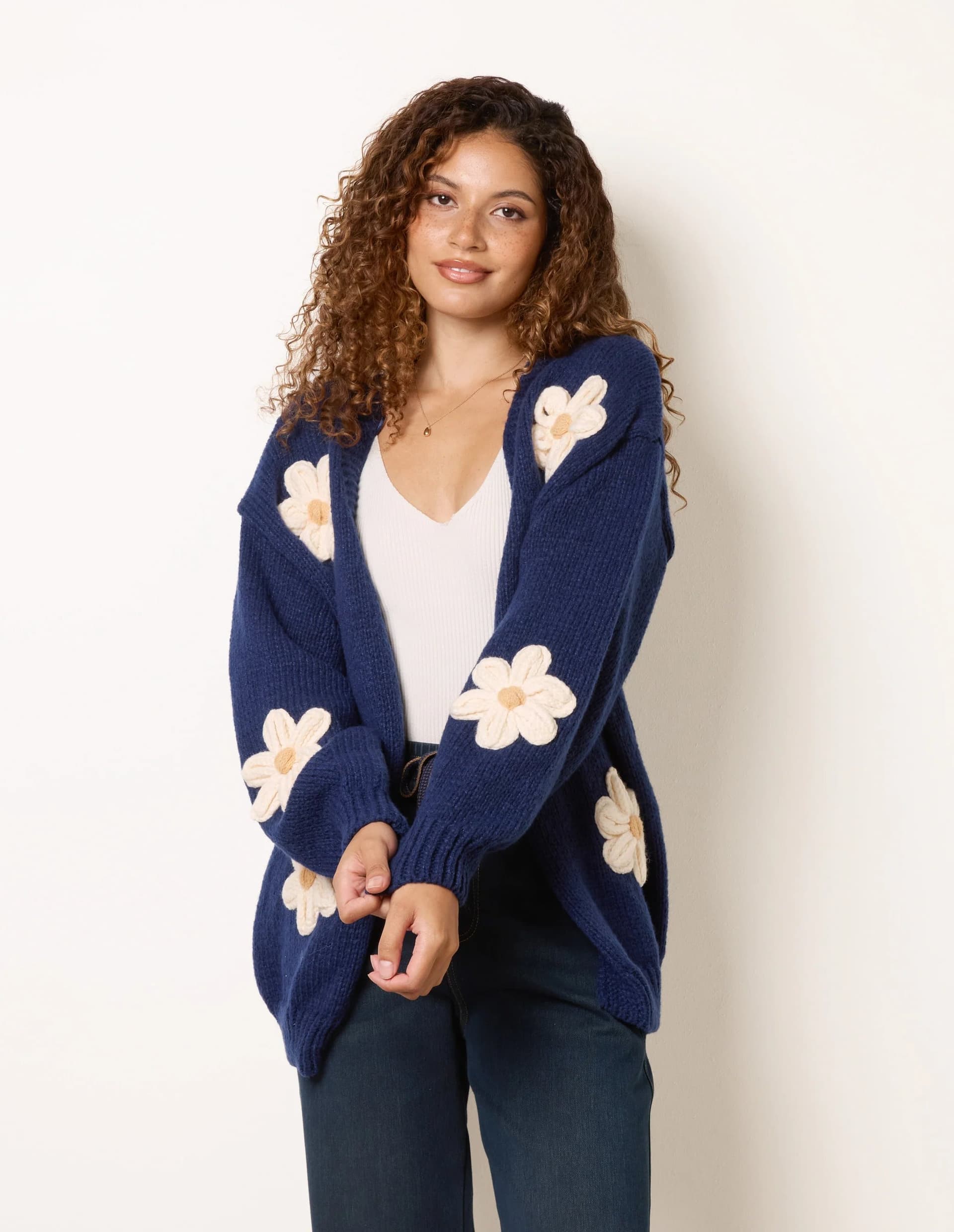 Blue Vanilla Daisy Large Flower Cardigan
