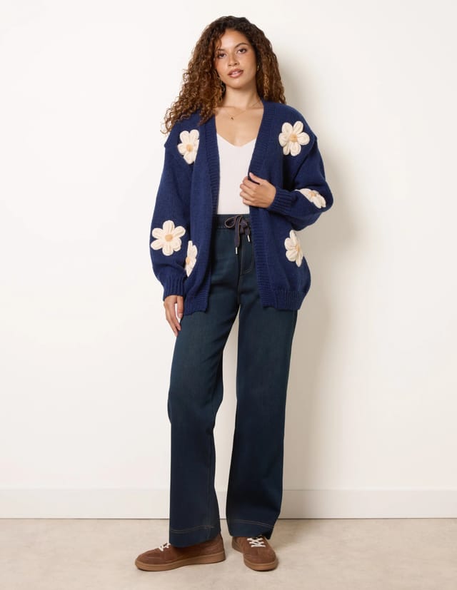 Blue Vanilla Daisy Large Flower Cardigan - 3
