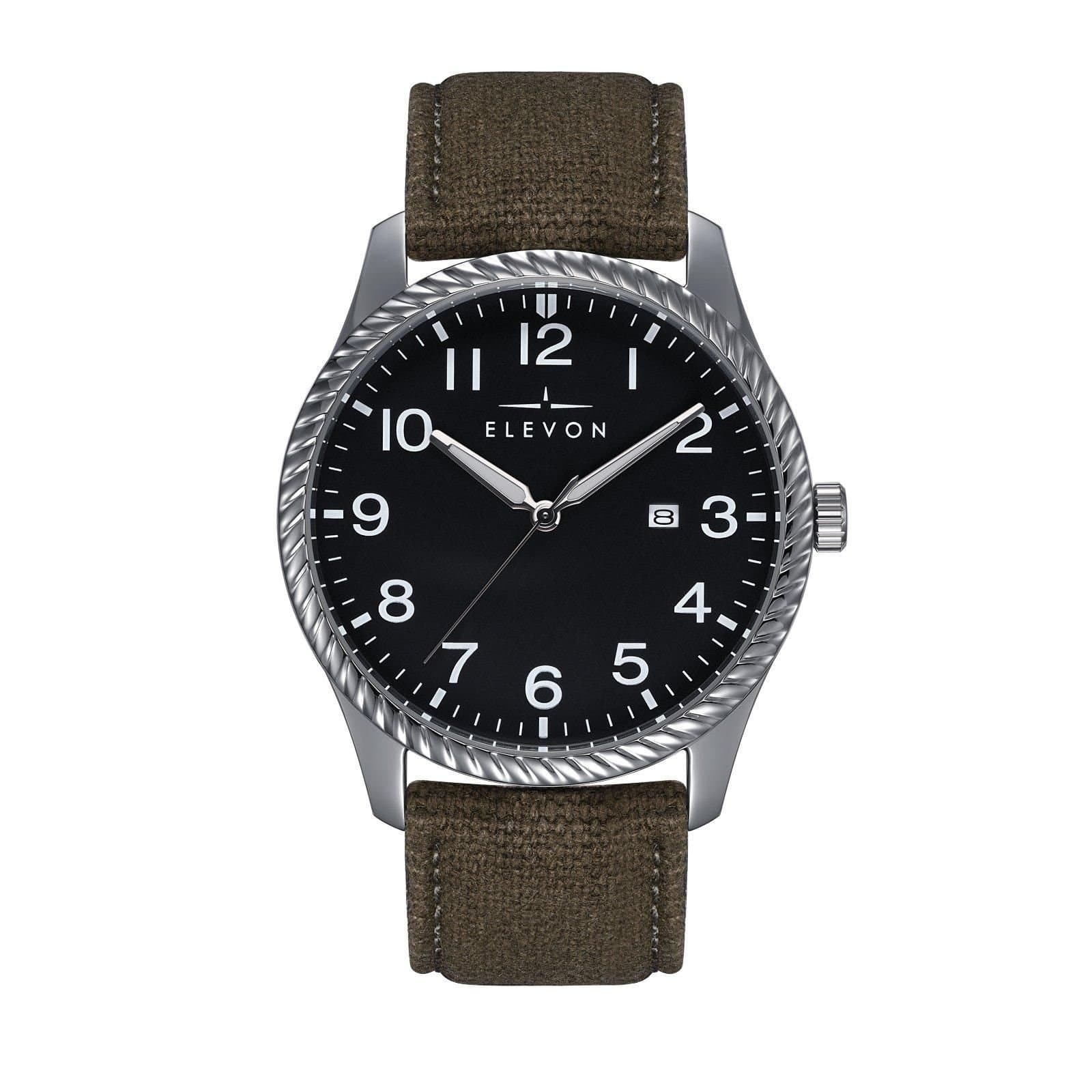Elevon Elevon Men's Crosswind Canvas-Overlaid Leather-Band Watch w/ Date in Olive
