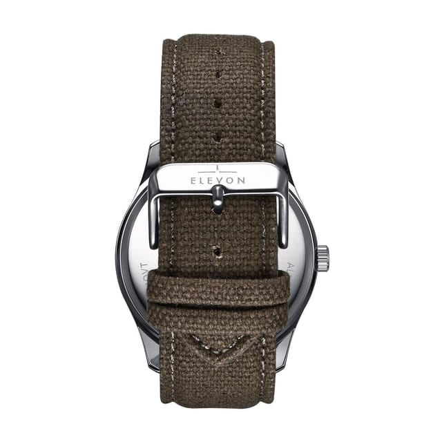 Elevon Elevon Men's Crosswind Canvas-Overlaid Leather-Band Watch w/ Date in Olive - 3