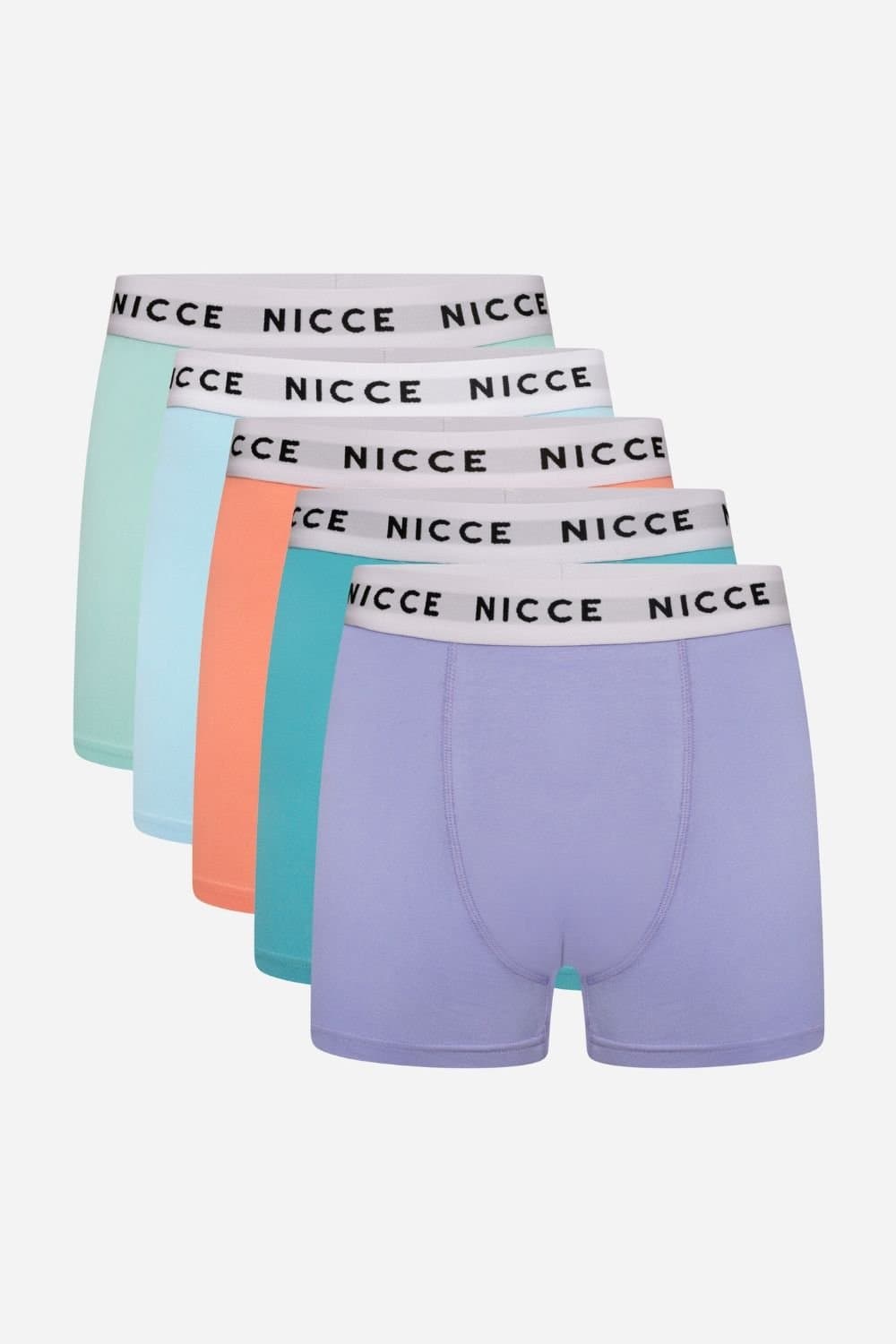 Nicce Nicce Men's 5-Pack Cotton Rich Boxer Briefs with Logo Waistband in Pastel Colours