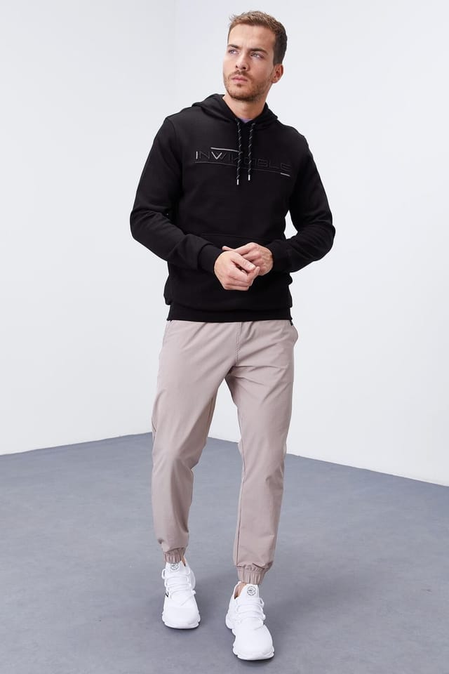 Tommy Life Tommy Life Men's Printed Hooded Sweatshirt With Pocket in Black - 2
