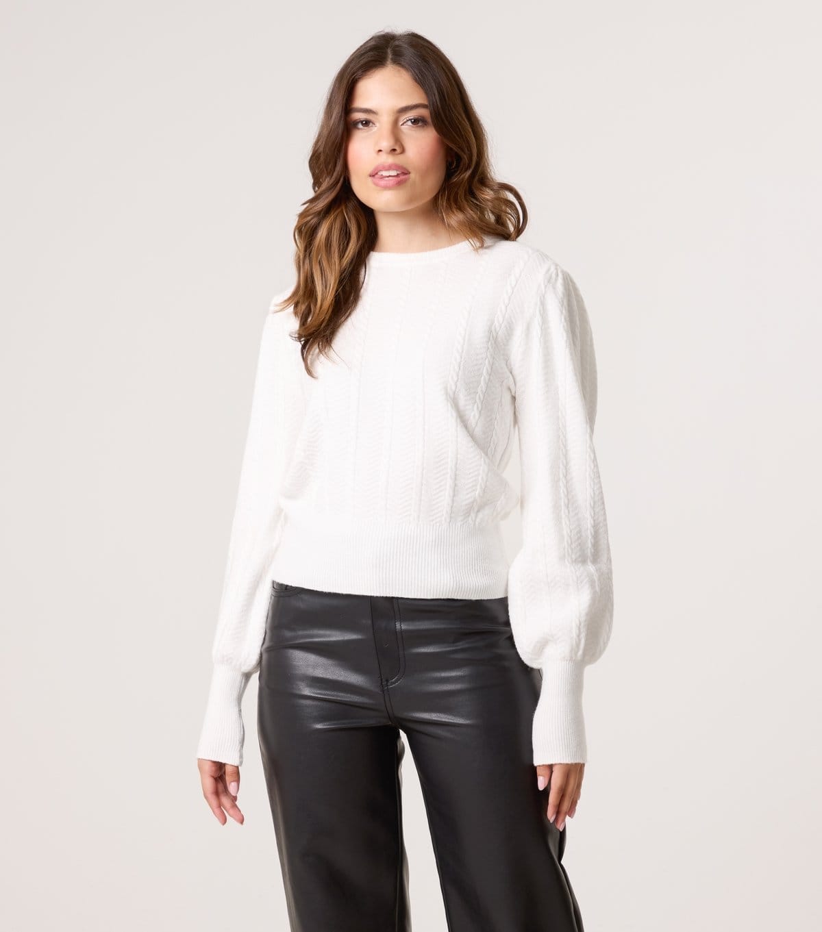 Blue Vanilla Women's White Textured Puff Sleeve Jumper Blue Vanilla New Look - 4