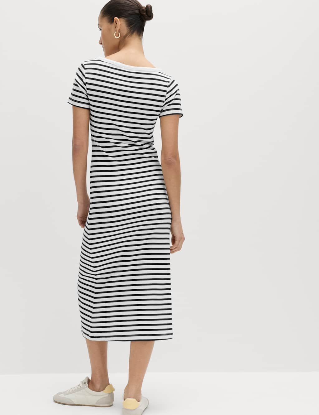 Marks & Spencer M&S Cotton Rich Striped Midi Column Dress Black Mix - 3