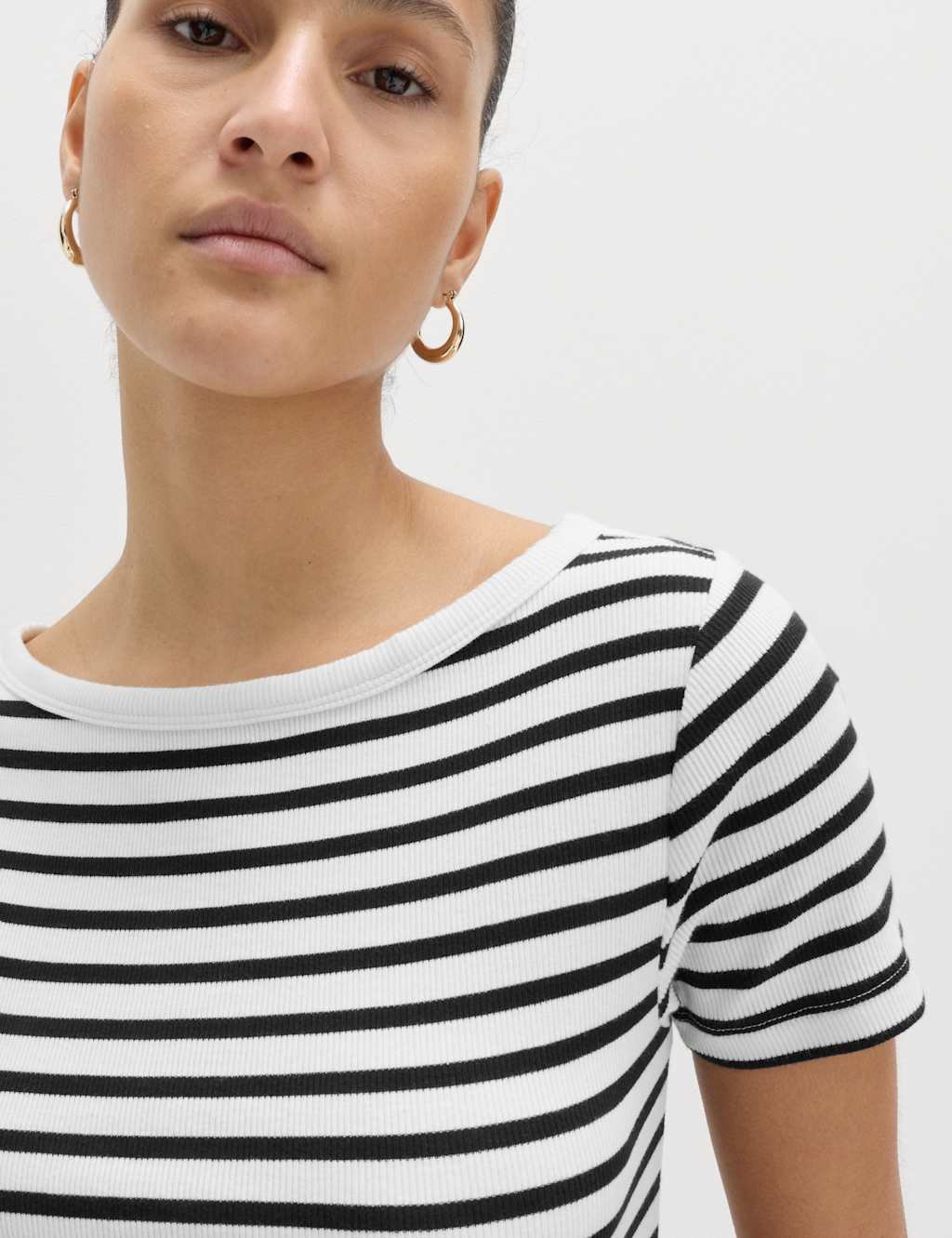 Marks & Spencer M&S Cotton Rich Striped Midi Column Dress Black Mix - 4