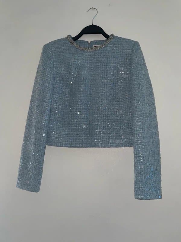 Self-Portrait Self-Portrait Women’s Blue embellished Boucle Formal Top Size UK 8