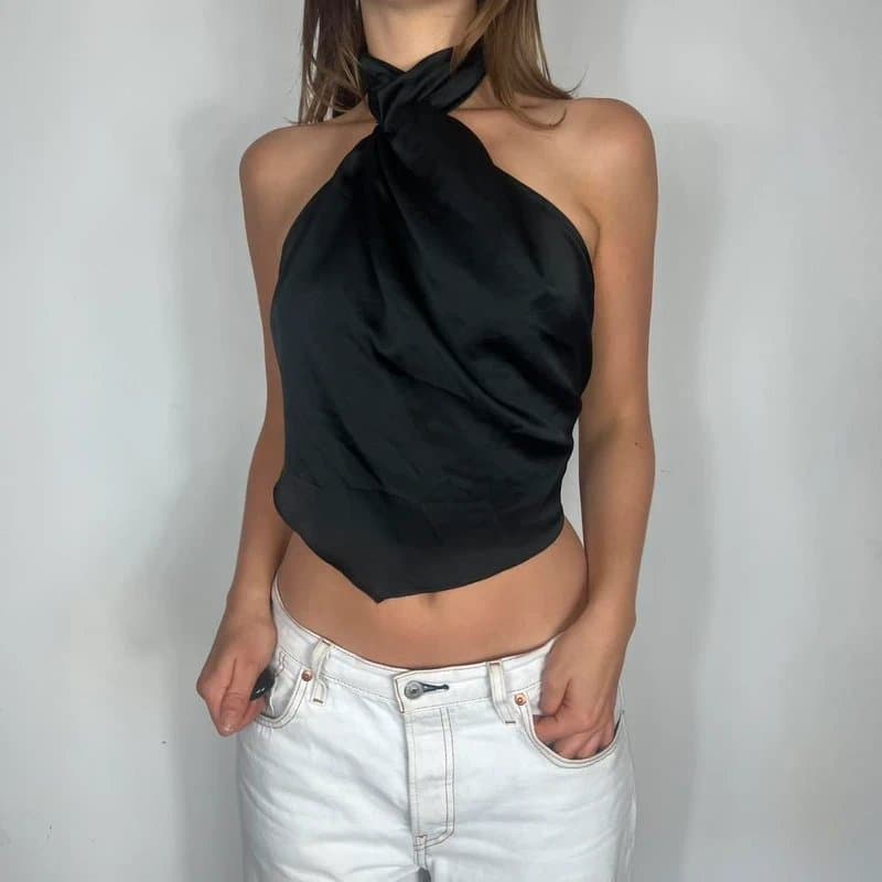 Topshop Black tie halter top #streetwear