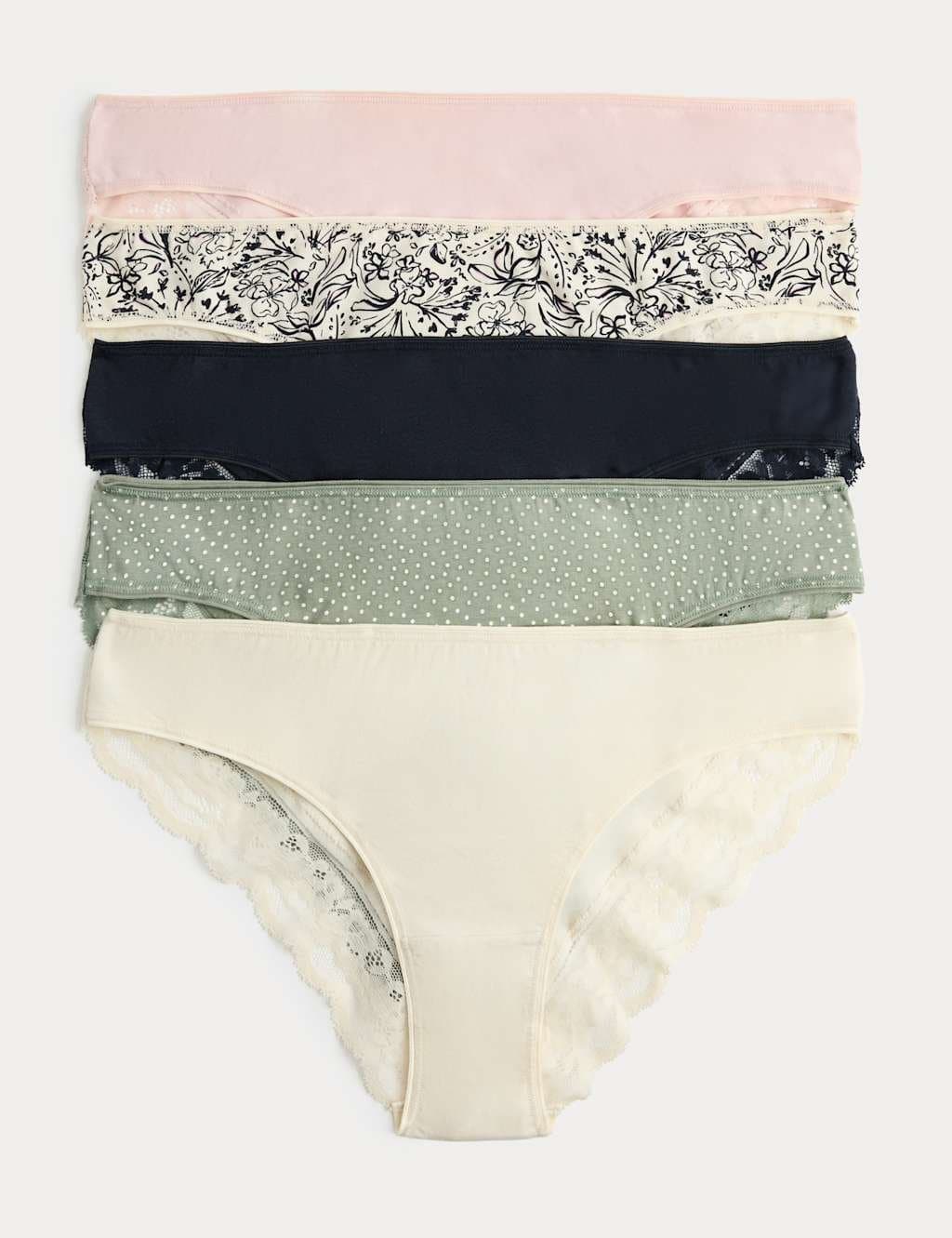 Marks & Spencer M&S 5pk Cotton Rich Printed Brazilian Knickers Dusty Green