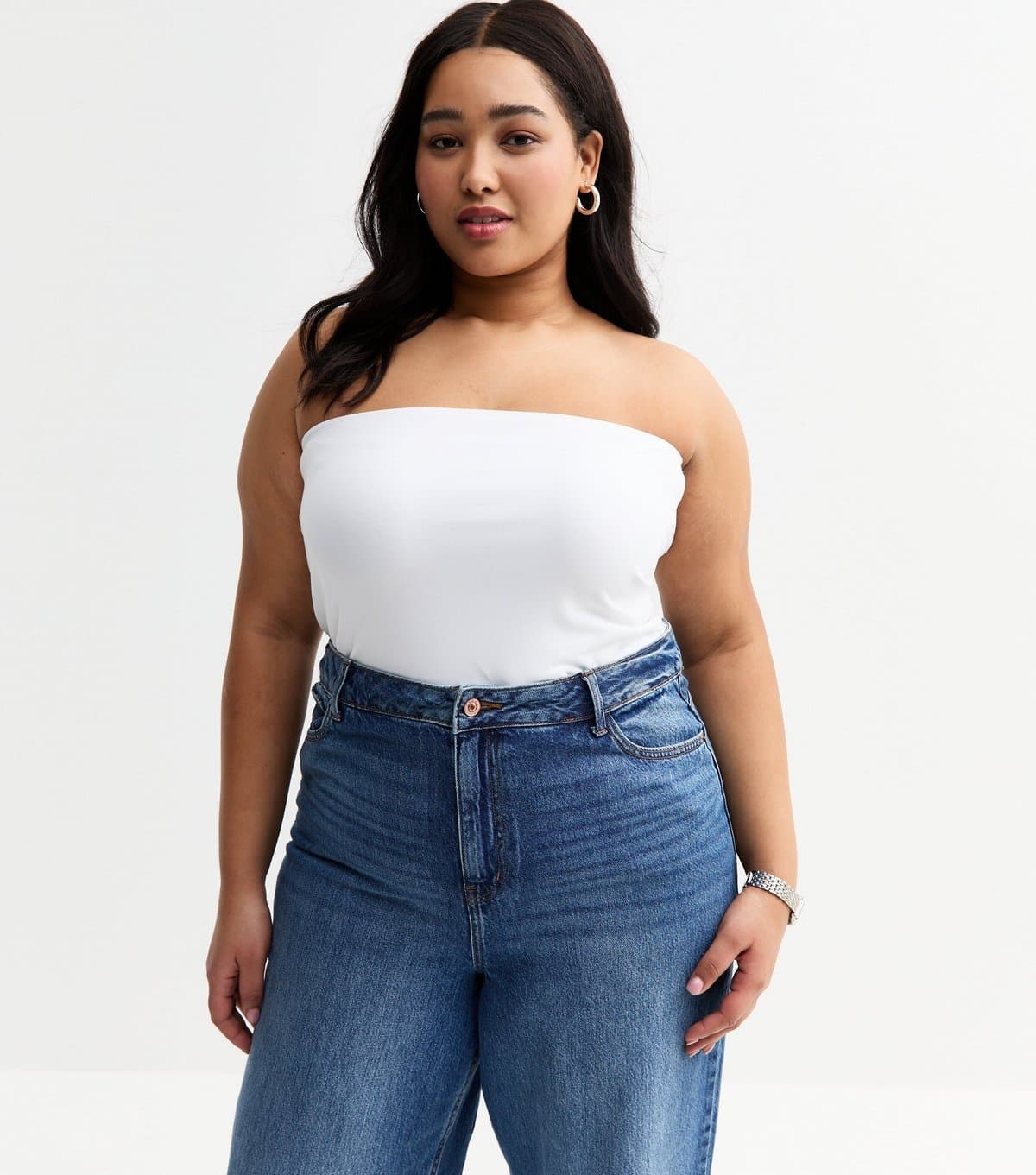 New Look Women's Plus Size White Strapless Boobtube Top Curves New Look