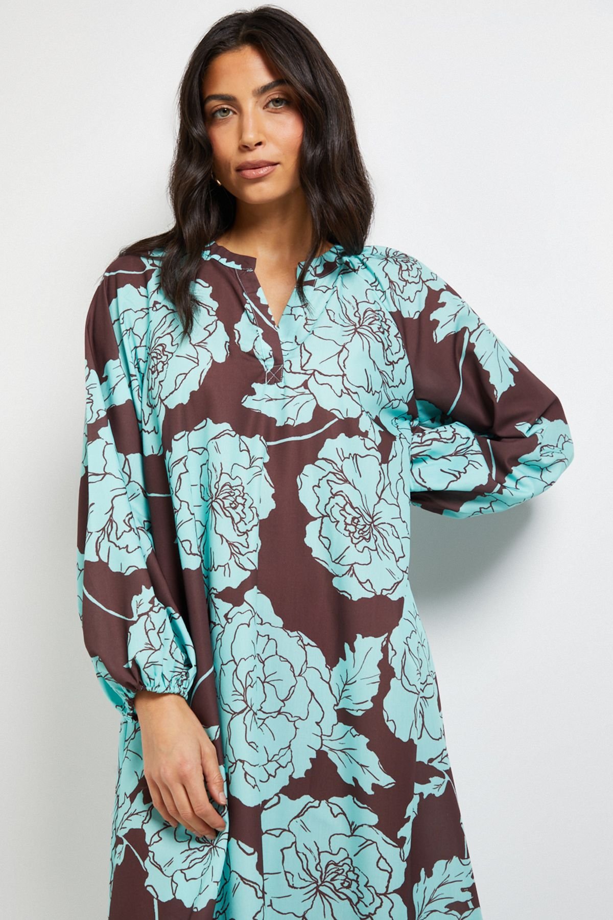 Wallis Wallis Women's Floral Collarless Midaxi Dress in Chocolate - 4