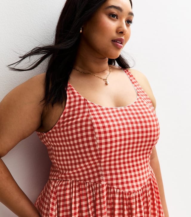 New Look Women's Plus Size Red Gingham Double Bow Back Midi Dress Curves New Look - 3