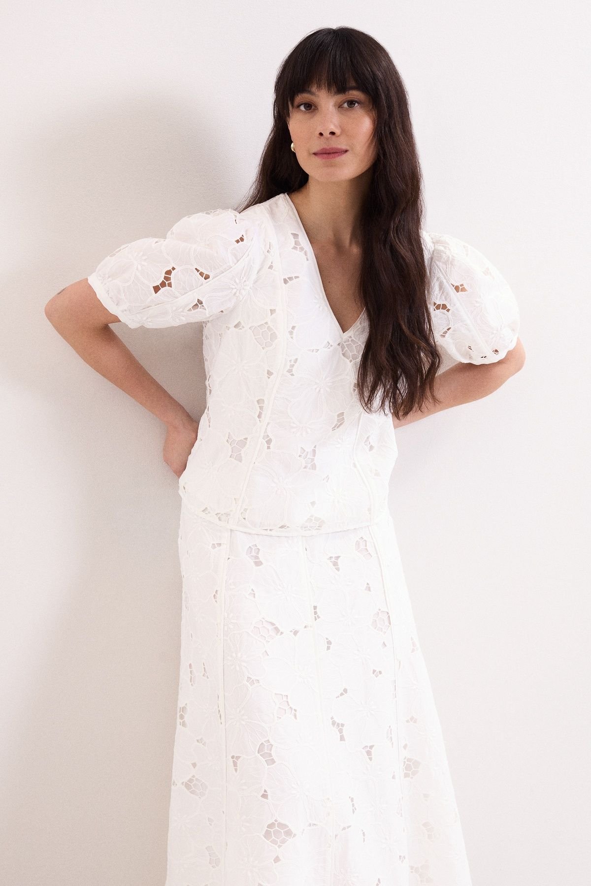 Phase Eight Phase Eight Women's Marina V-Neck Lace Blouse in White - 1