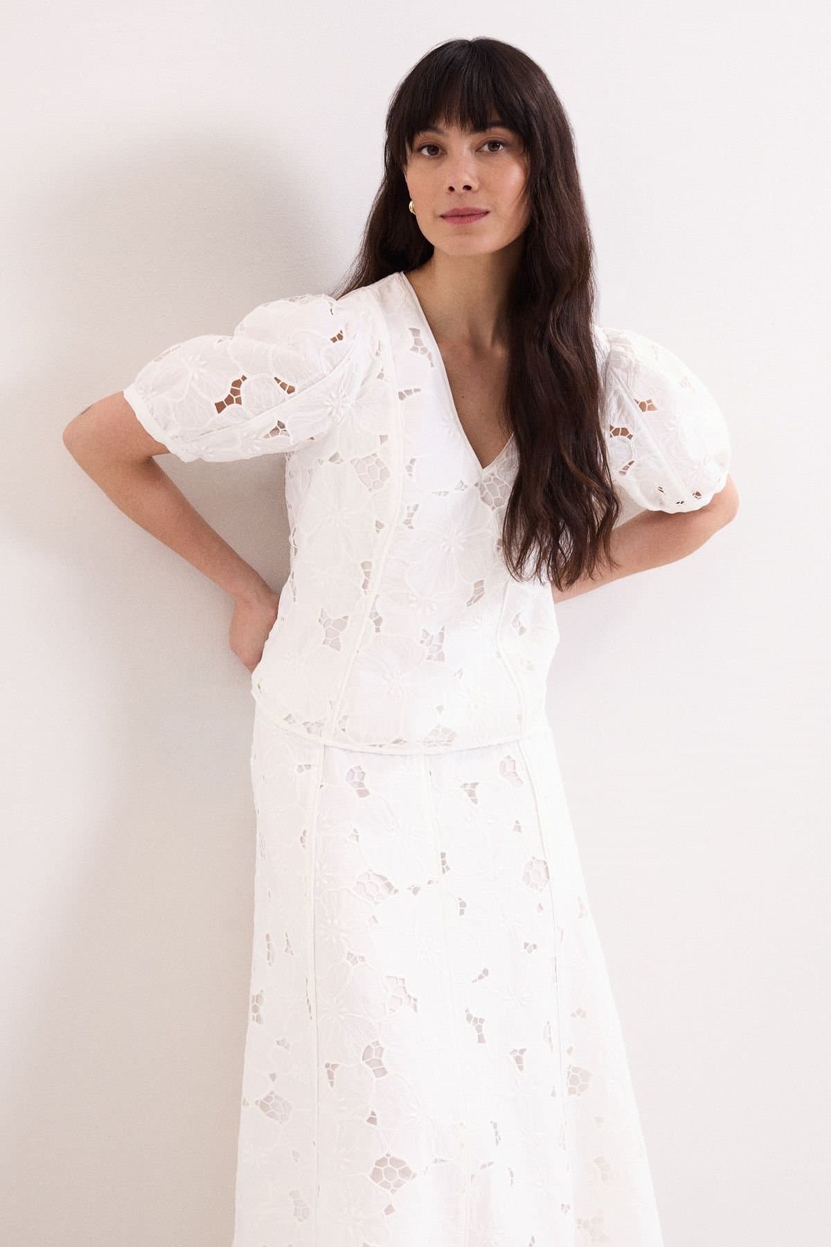 Phase Eight Phase Eight White Lace V-Neck Blouse