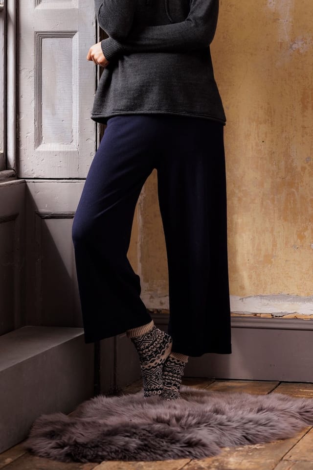 Celtic & Co Celtic & Co Women's Wide Leg Merino Lounge Pants in Dark Navy - 3