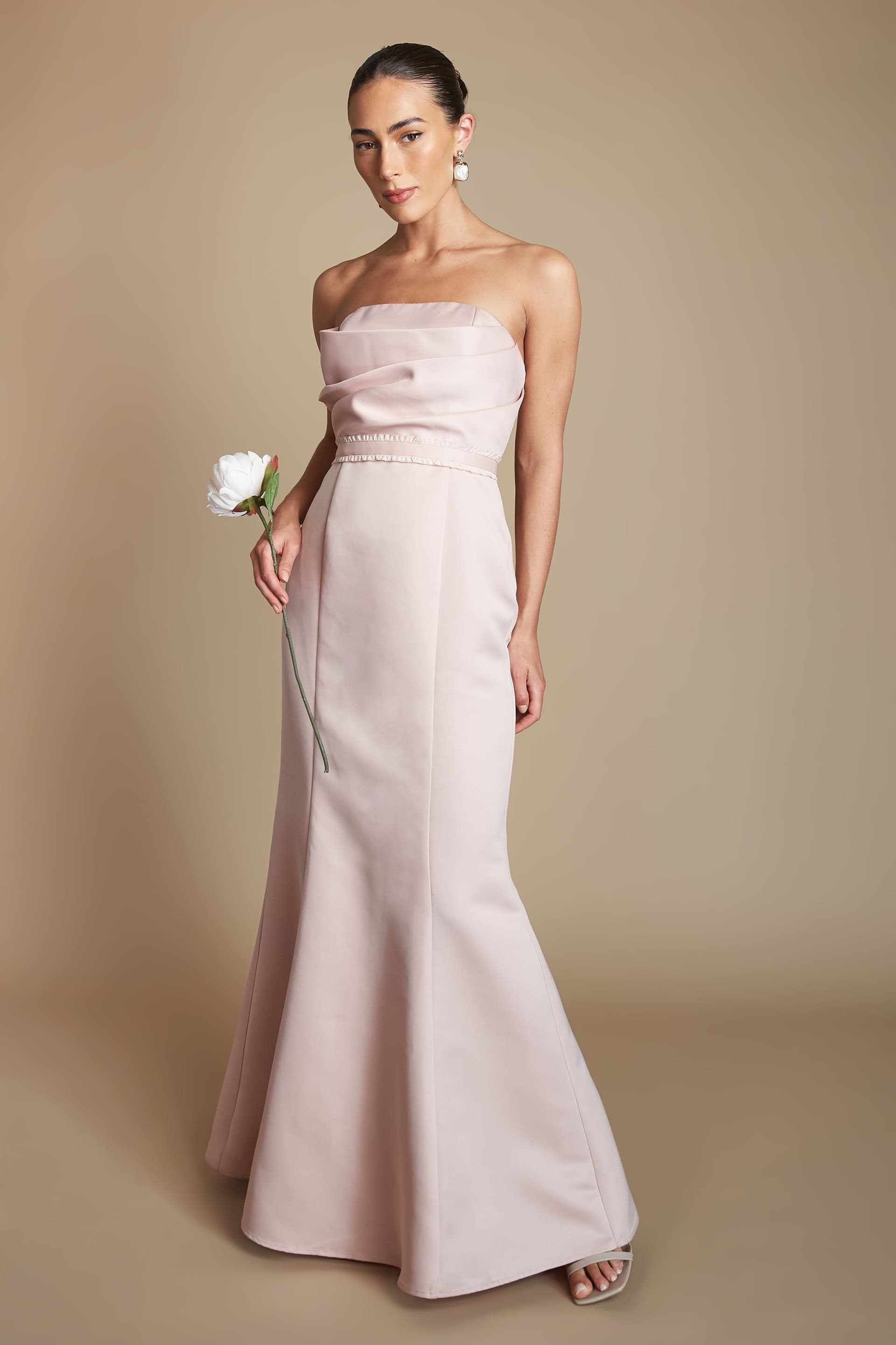 Coast Coast Women's Structured Satin Gem Detail Bandeau Bridesmaid Dress in Blush