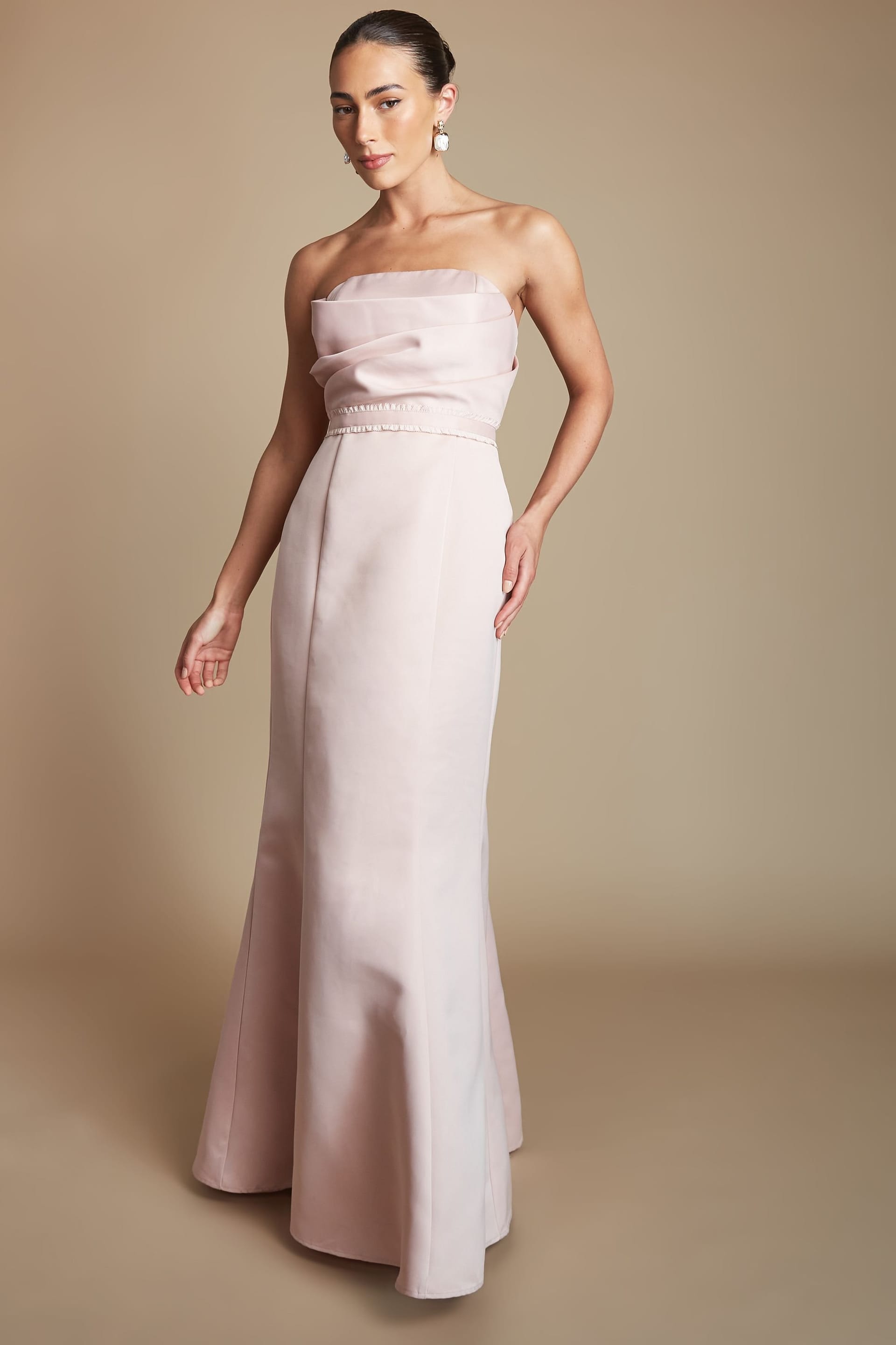 Coast Coast Women's Structured Satin Gem Detail Bandeau Bridesmaid Dress in Blush - 4