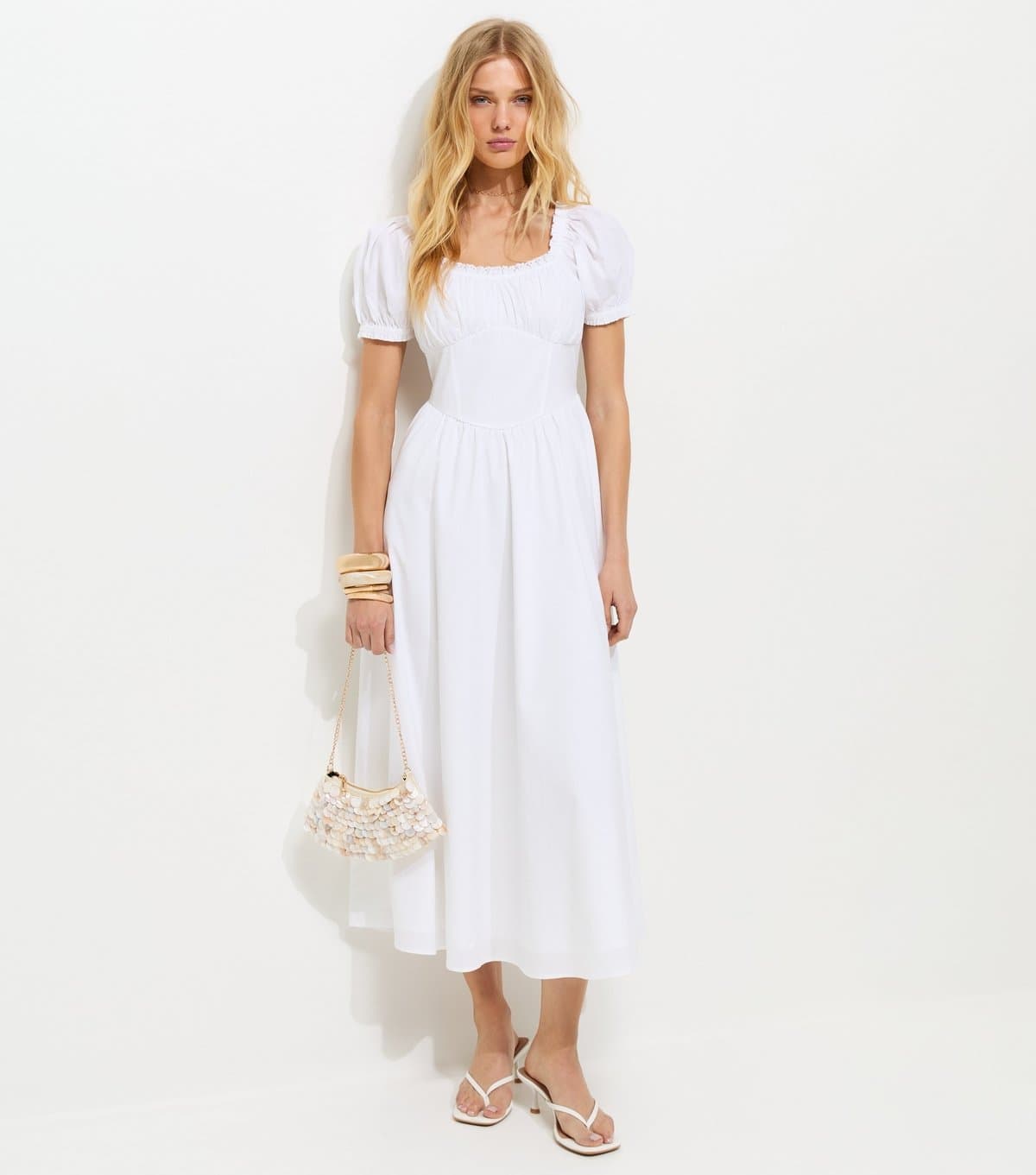 New Look Women's White Lace Trim Milkmaid Midi Dress New Look