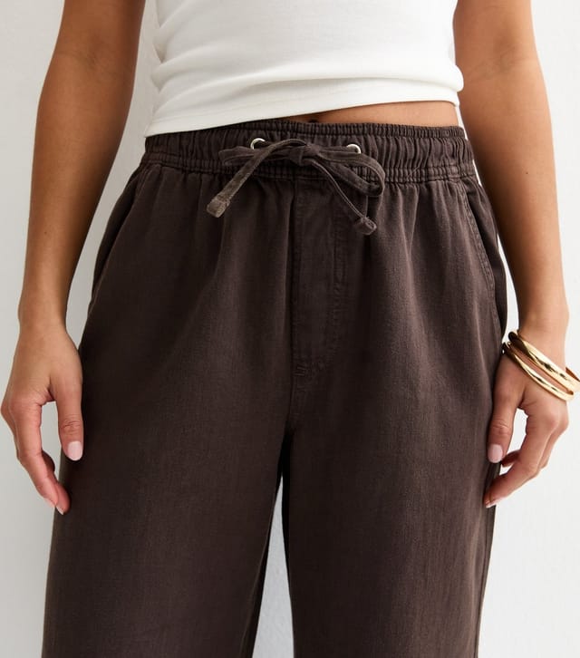 New Look Women's Petite Dark Brown Twill Cotton Wide Leg Trousers New Look - 2