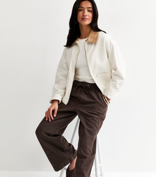 New Look Women's Petite Dark Brown Twill Cotton Wide Leg Trousers New Look - 3