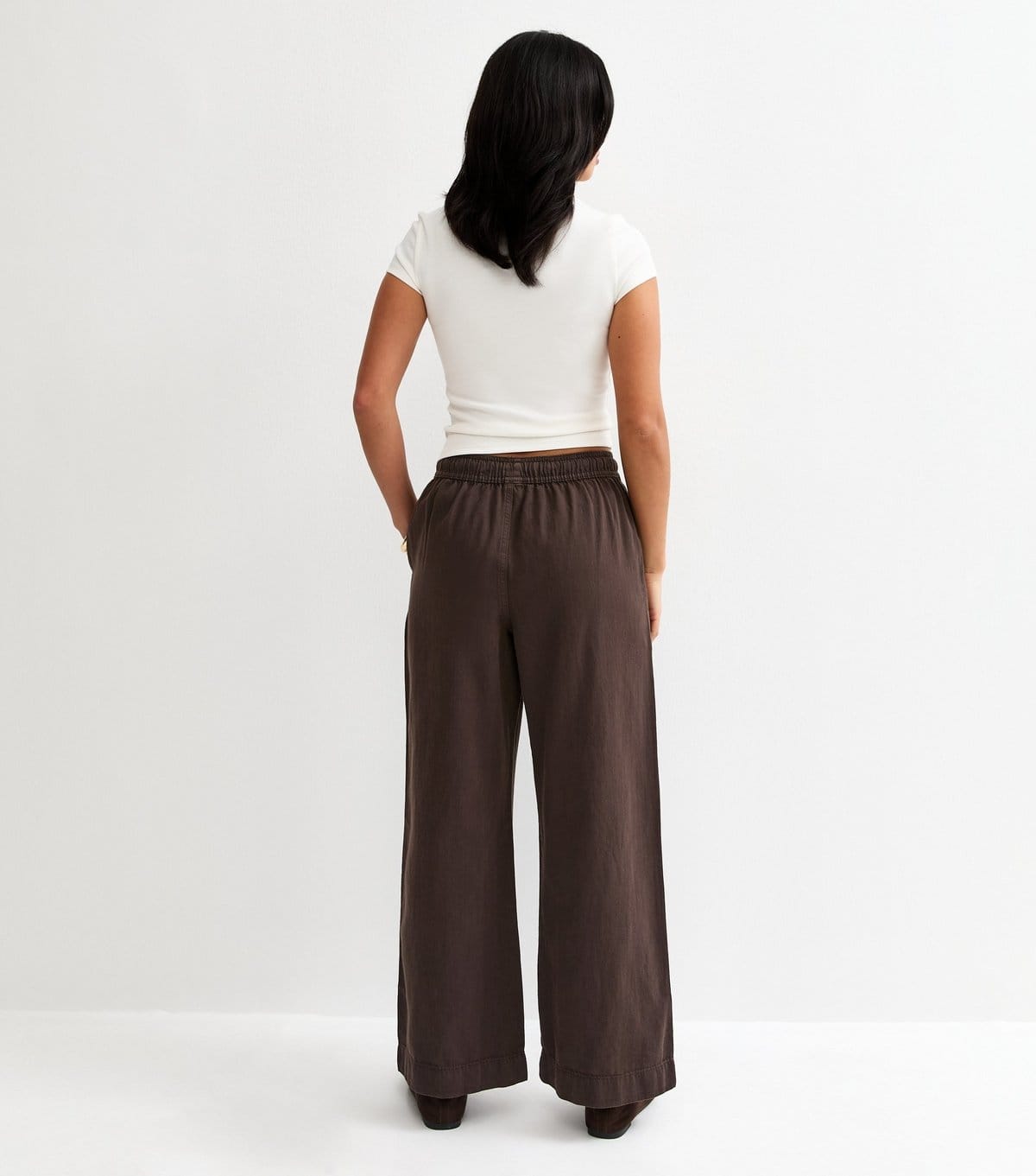 New Look Women's Petite Dark Brown Twill Cotton Wide Leg Trousers New Look - 4