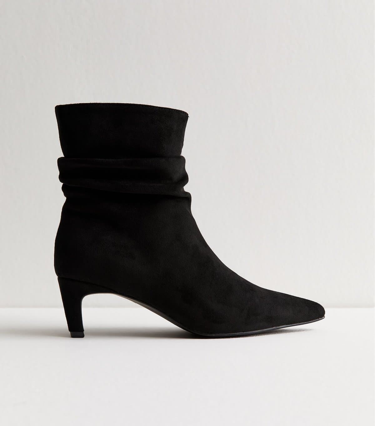 New Look Women's Black Faux Suede Ruched Pointed Toe Ankle Boots New Look