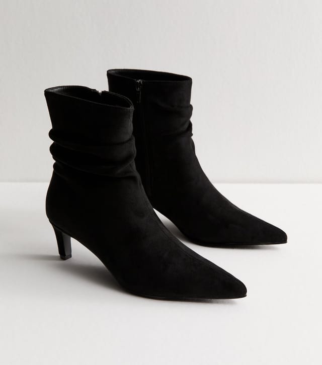 New Look Women's Black Faux Suede Ruched Pointed Toe Ankle Boots New Look - 3