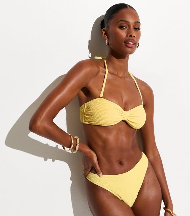 New Look Women's Light Yellow Crinkle Bandeau Bikini Top New Look - 3