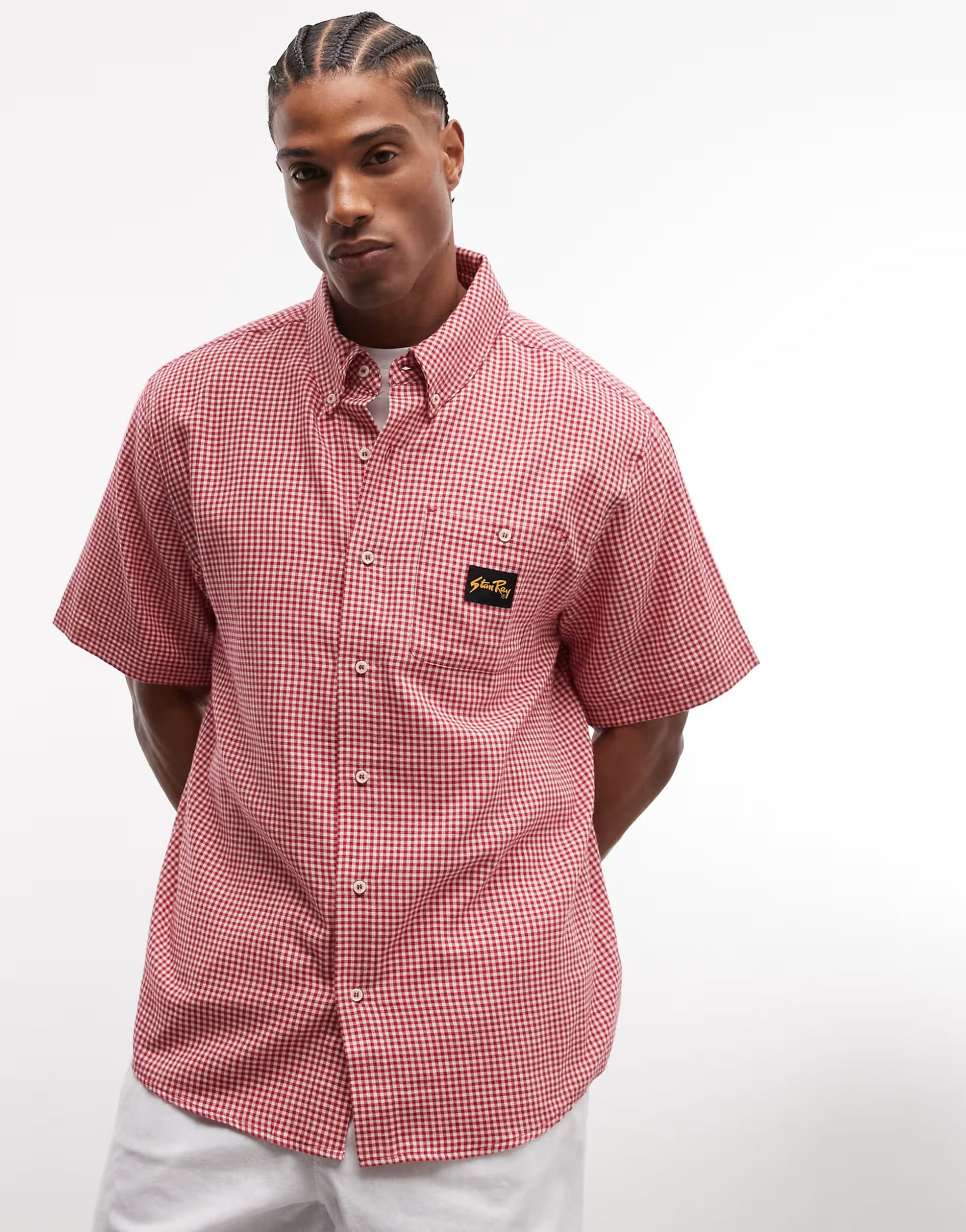 ASOS Stan Ray micro check short sleeve shirt in red