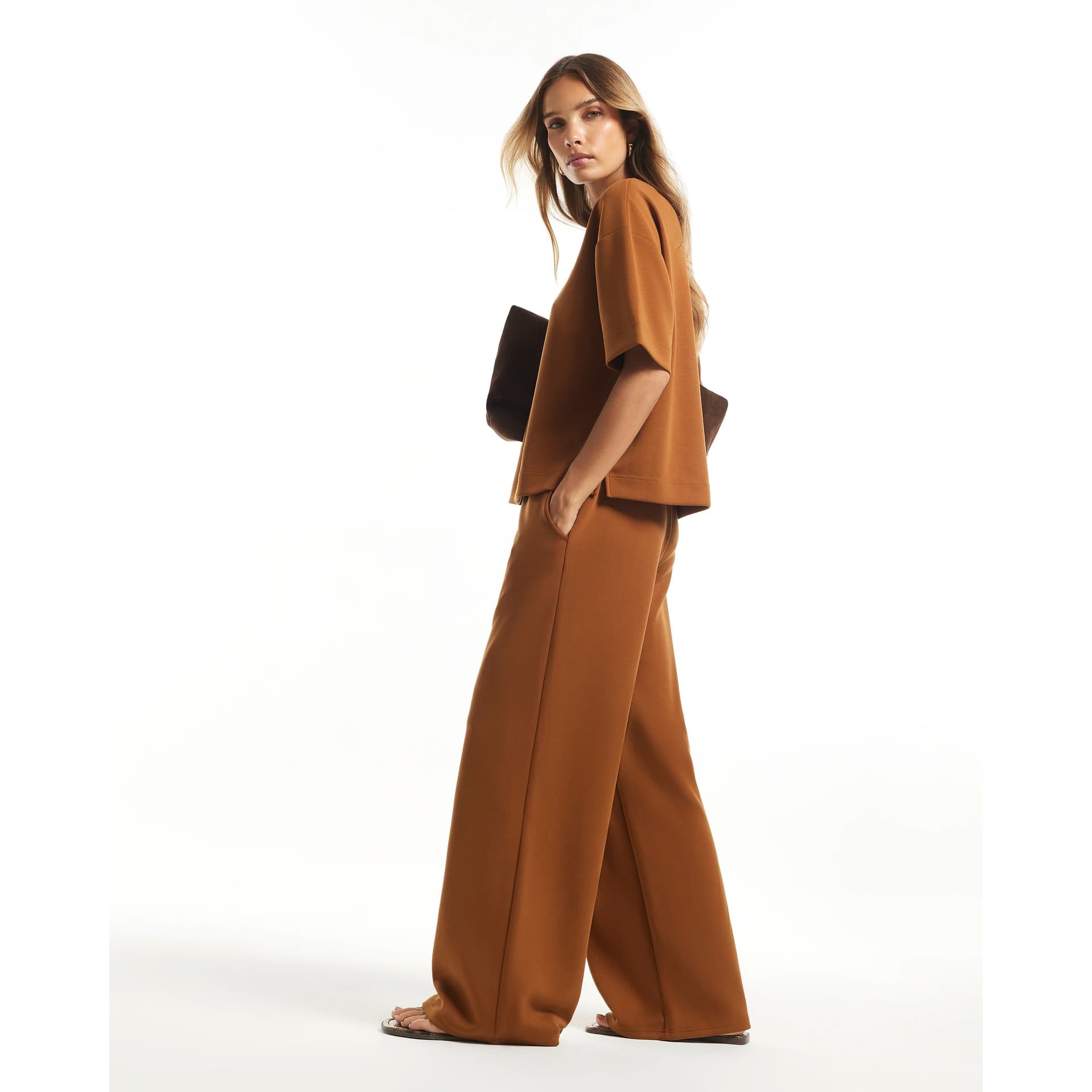 River Island River Island Womens Brown Premium Wide Leg Joggers