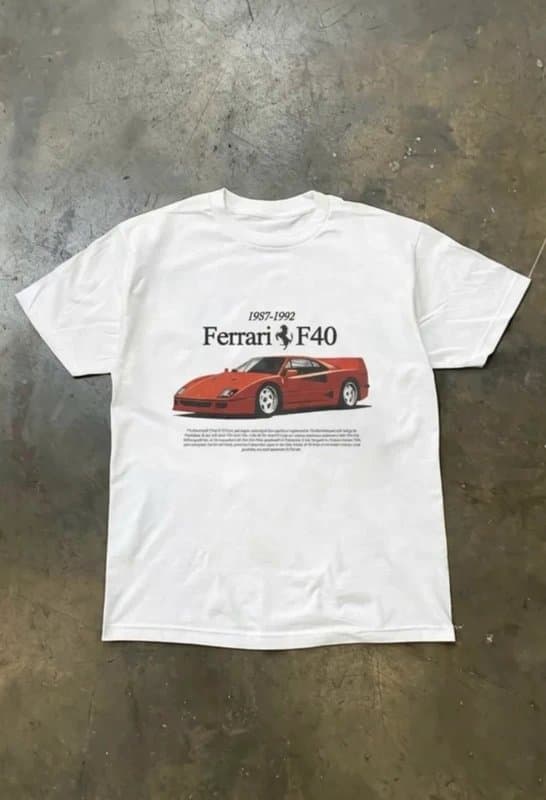Vintage Dressing Ferrari Graphic Tee  -  White   -  M