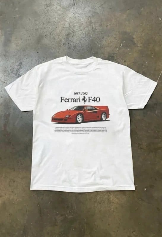 Vintage Dressing Ferrari Graphic Tee - White - M - 1