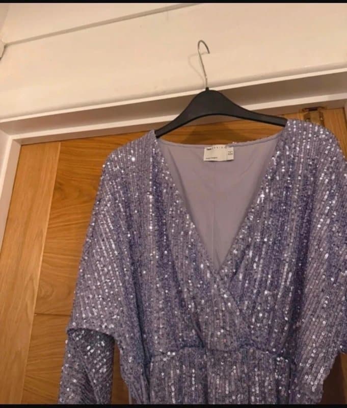 ASOS ASOS Lilac Purple Lavender Haze Sequin Embellished Wrap V-Neck Belted Bow Mini Dress