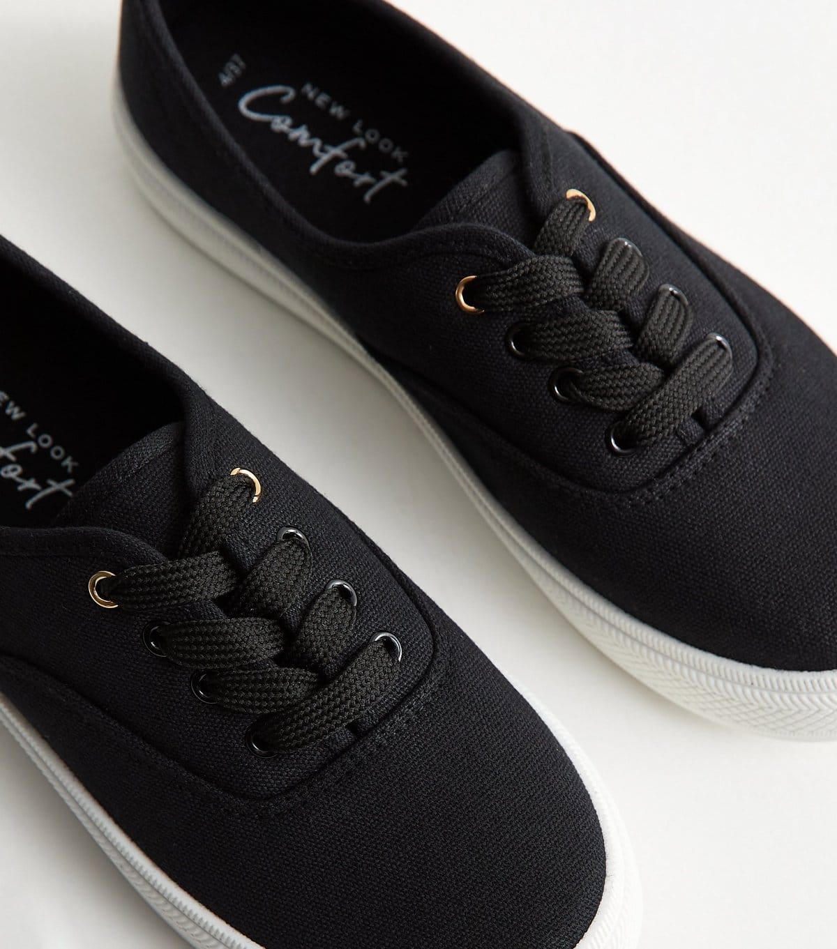 New Look Women's Black Cotton Canvas Flat Lace Up Trainers Vegan New Look - 4