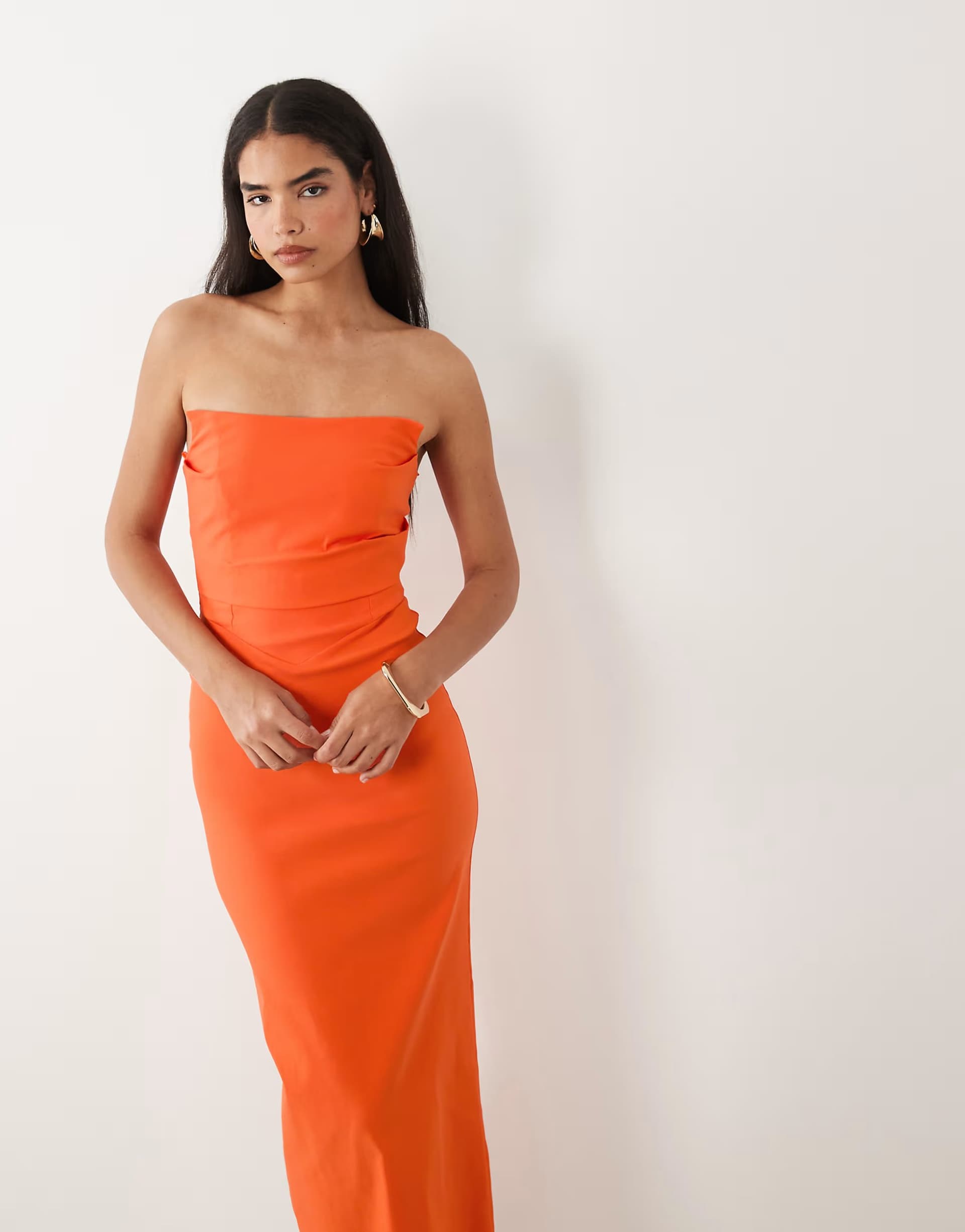 ASOS Vesper bengaline square edge ruched front maxi dress in orange
