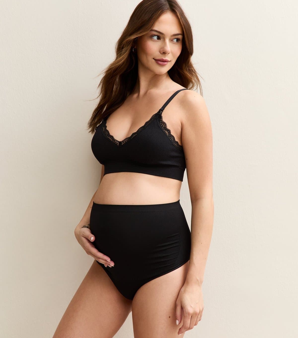 New Look Women's Maternity Black Over The Bump Thong New Look
