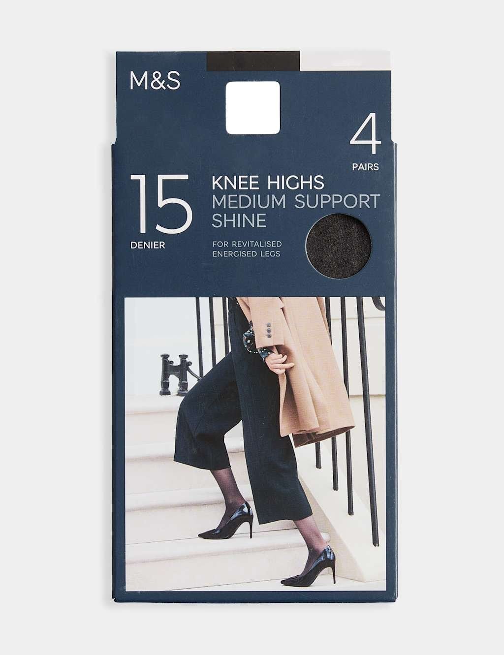 Marks & Spencer M&S 4pk 15 Denier Medium Support Knee Highs Nearly Black - 1