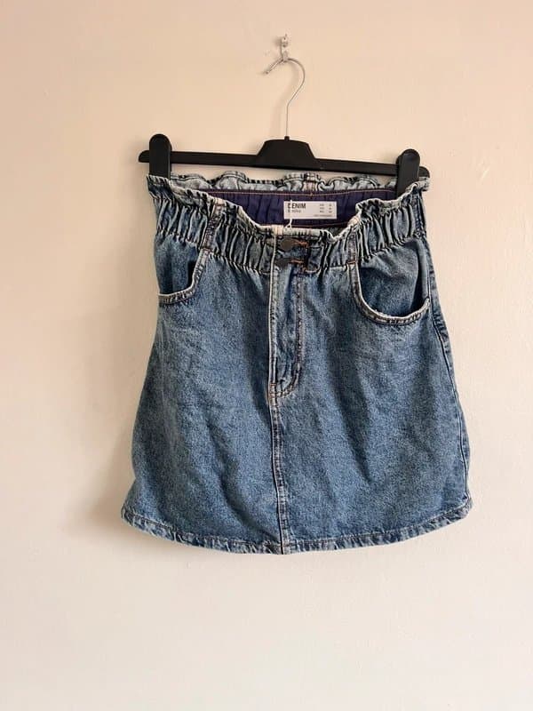 Bershka Denim ruched waist mini skirt