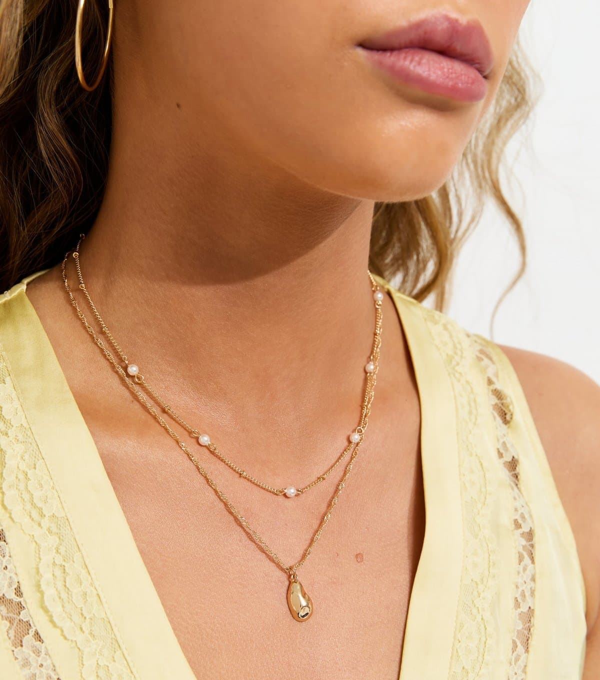 New Look Gold Tone 2 Layer Teardrop Chain Necklace New Look