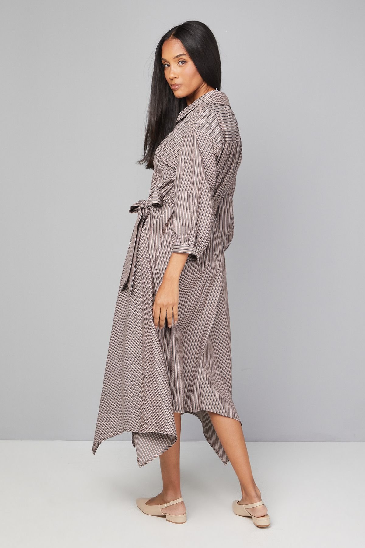 Wallis Wallis Women's Stripe Wrap Midi Dress in Chocolate - 3