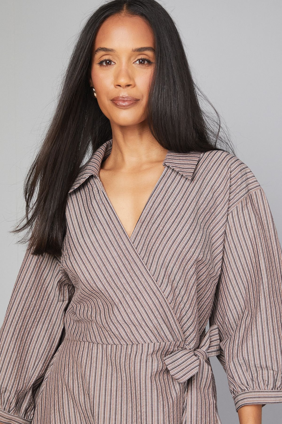 Wallis Wallis Women's Stripe Wrap Midi Dress in Chocolate - 4