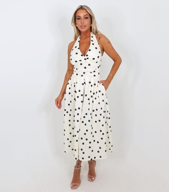 AX Paris Women's Cream Polka Dot Halter Neck Midi Dress AX Paris New Look - 2