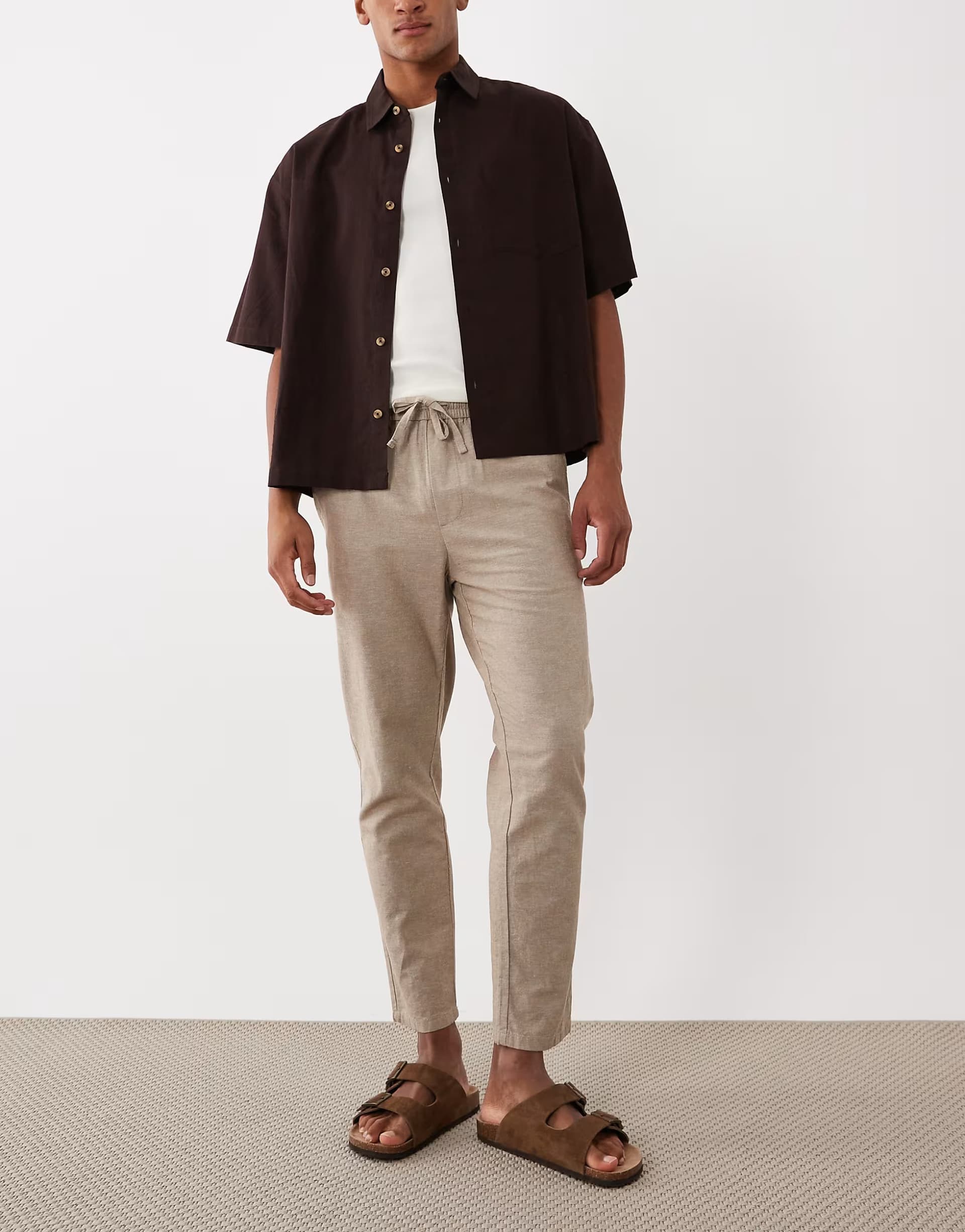ASOS ONLY & SONS linen mix cropped trouser in light brown