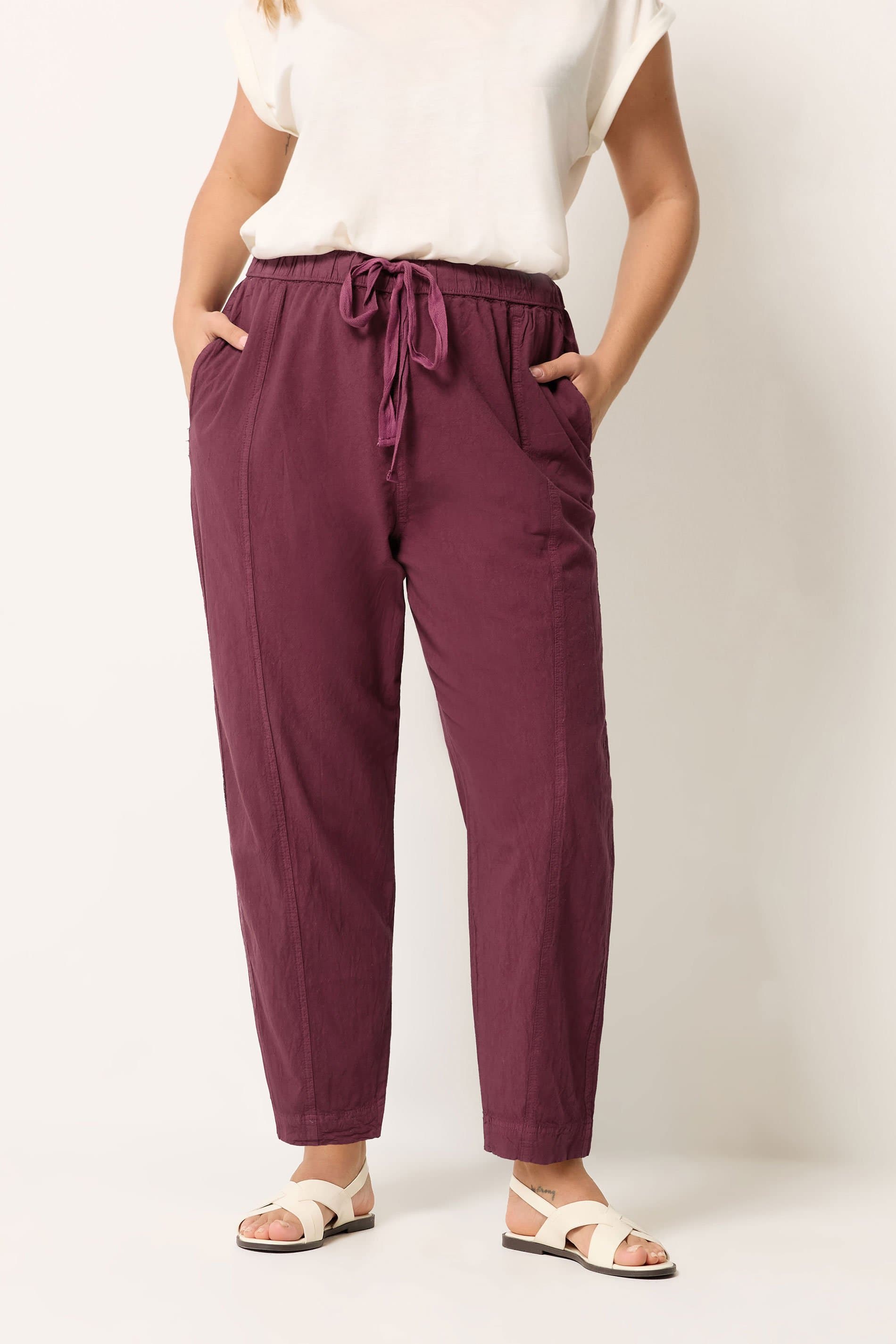 Yours Plus Size Burgundy Red Cool Cotton Barrel Leg Denim Trousers