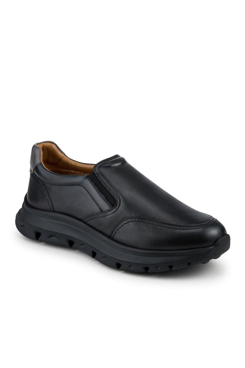 Pavers Pavers Men's Wide Fit Leather Elasticated Slip On Shoes in Black